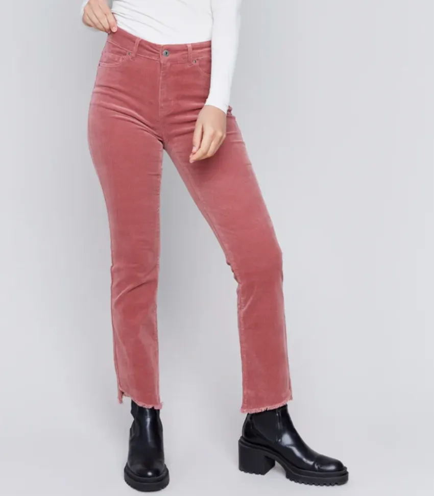 Corduroy Asymetrical Hem Bootcut Leg Pant - Rose