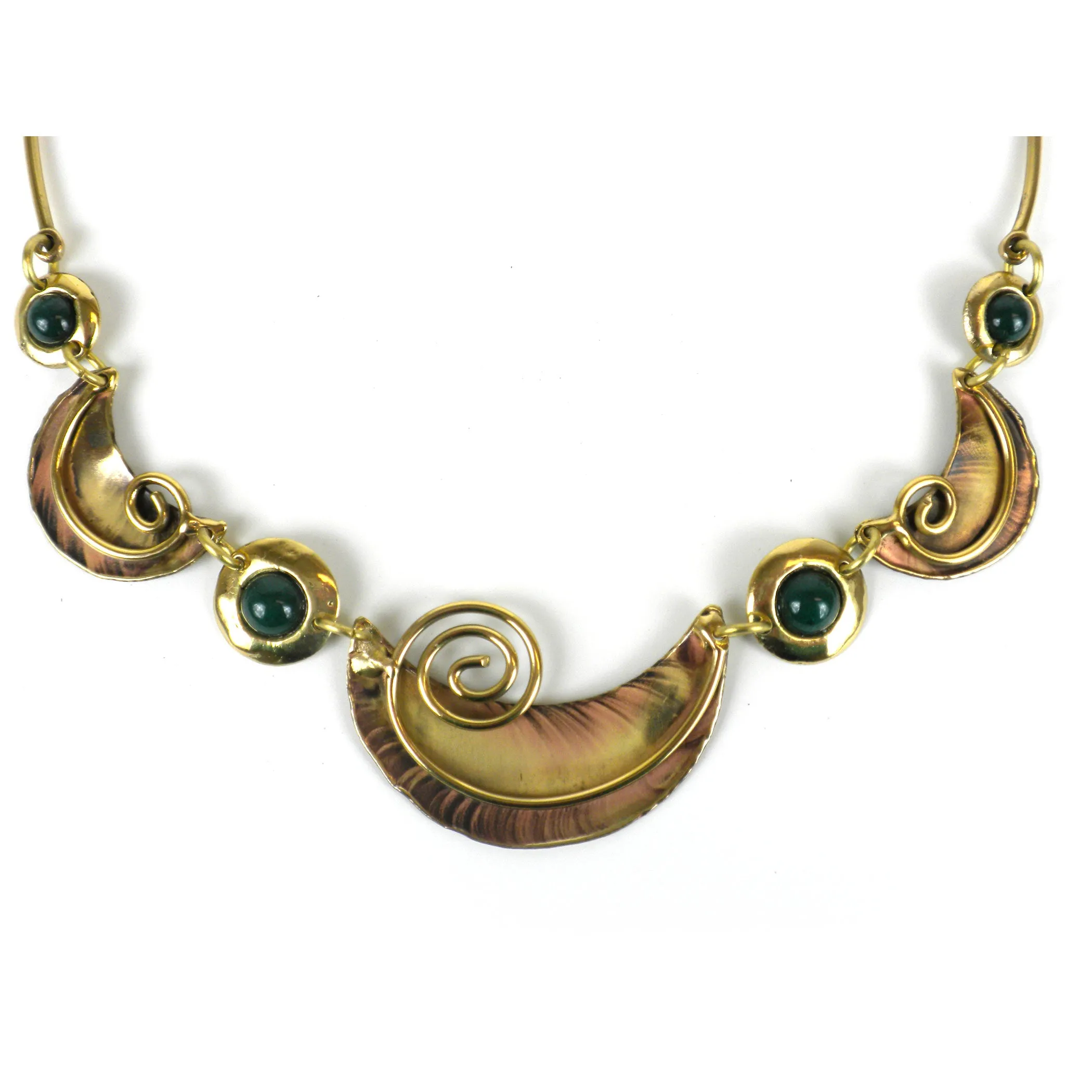 Crescent and Green Stone Brass Necklace Brass Images