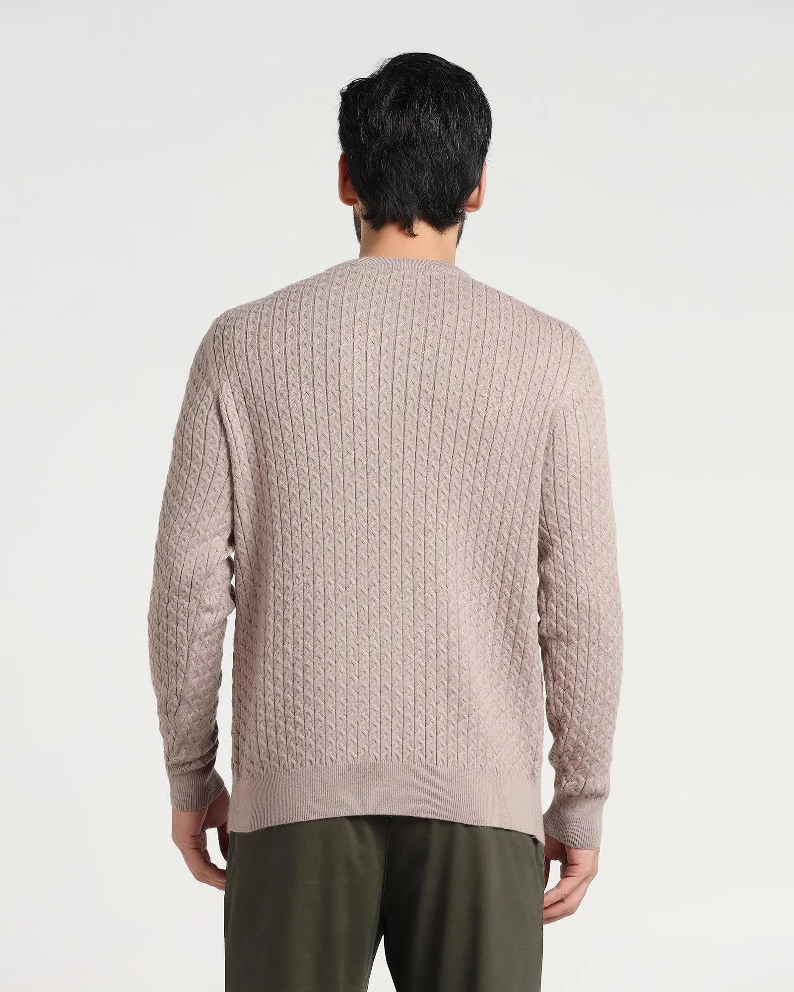 Crew Neck Beige Textured Sweater - Jiggle