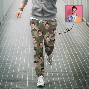 Custom Face Green Camouflage Sweatpants Couple Matching Personalized Casual Sweatpants