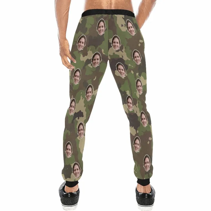 Custom Face Green Camouflage Sweatpants Couple Matching Personalized Casual Sweatpants