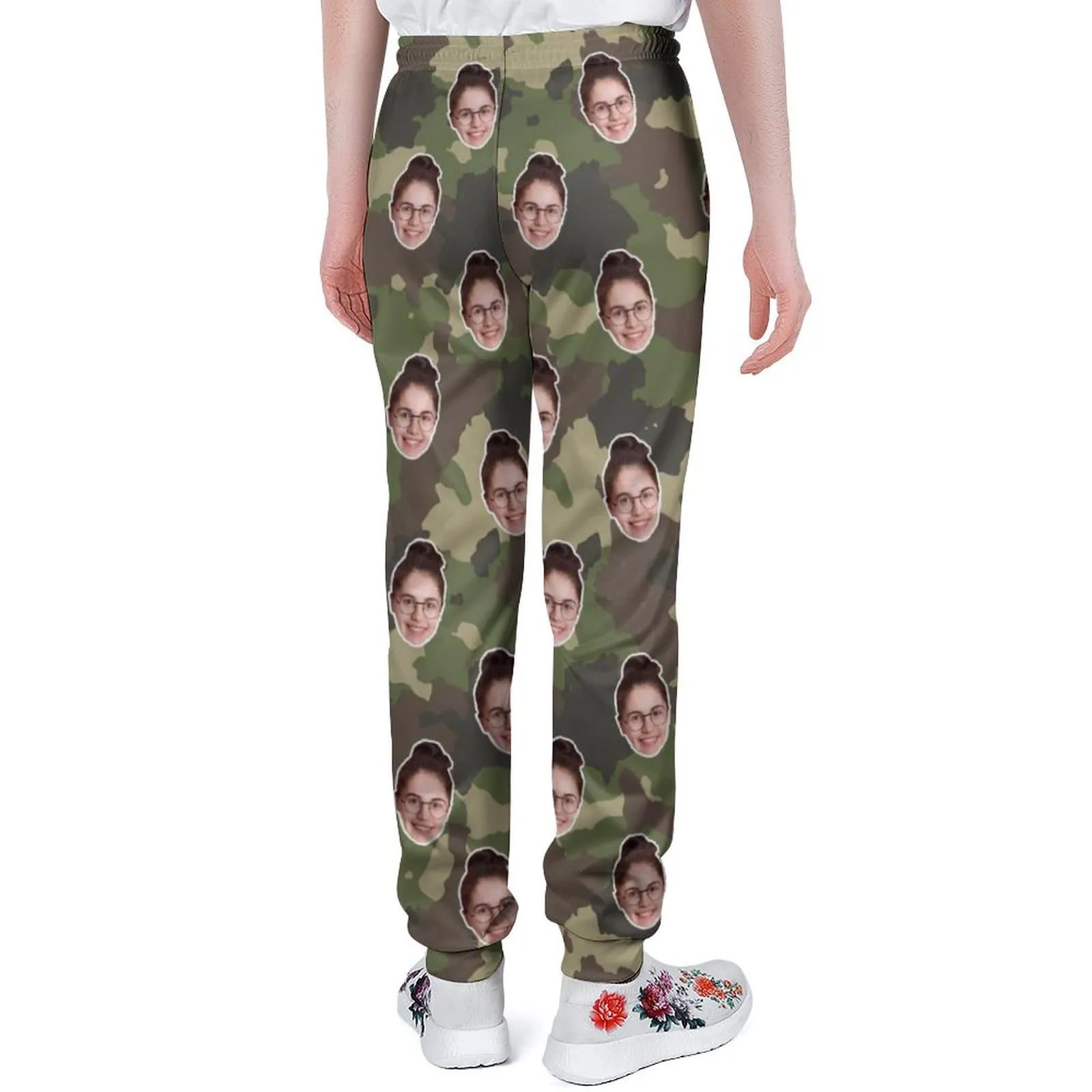 Custom Face Green Camouflage Sweatpants Couple Matching Personalized Casual Sweatpants