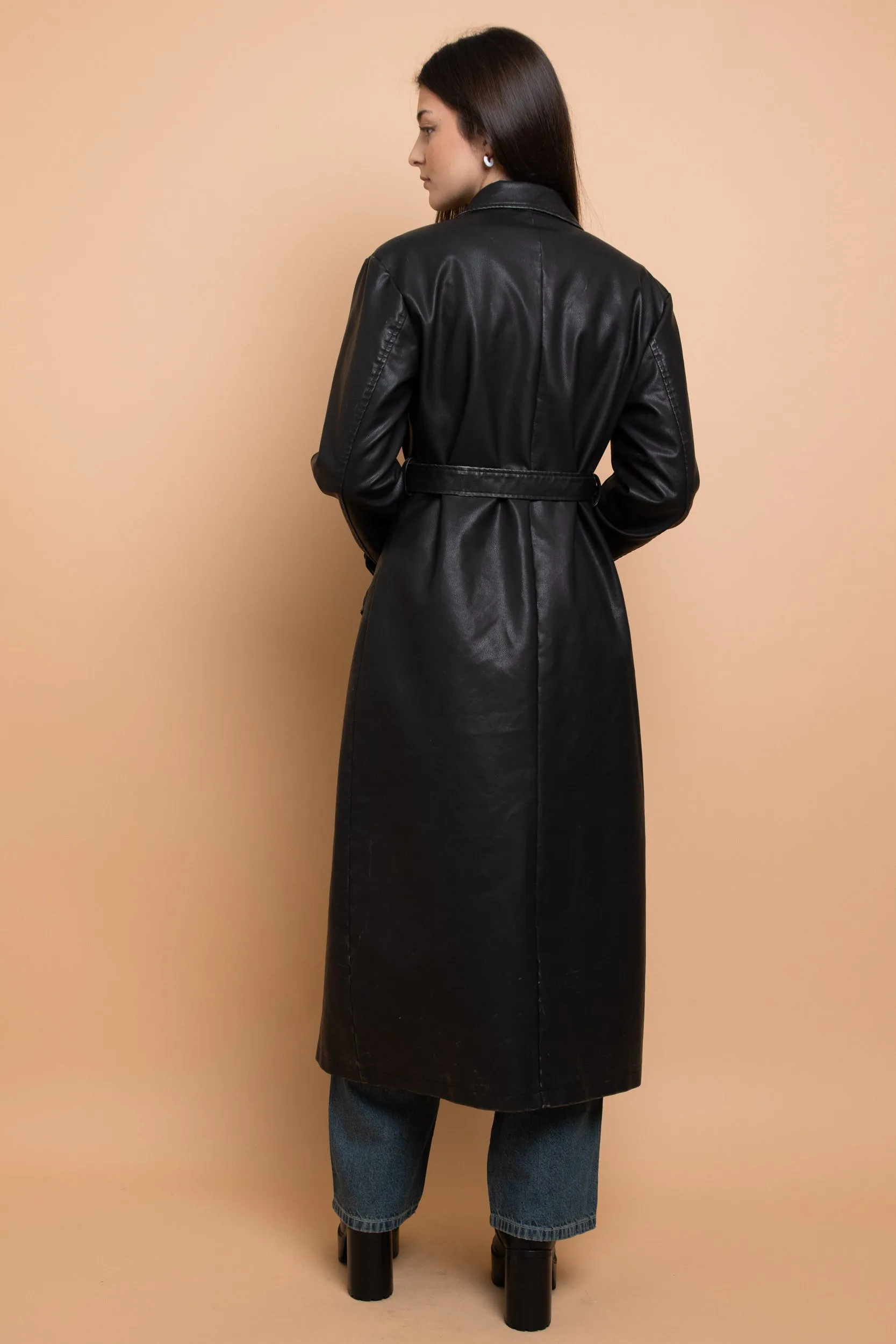 Daisy Street - Washed Black PU Trench Coat