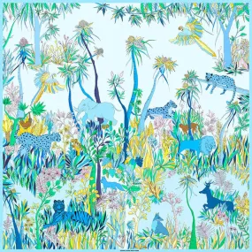 Double Sided Silk Scarf Of Blue Animal Kingdom