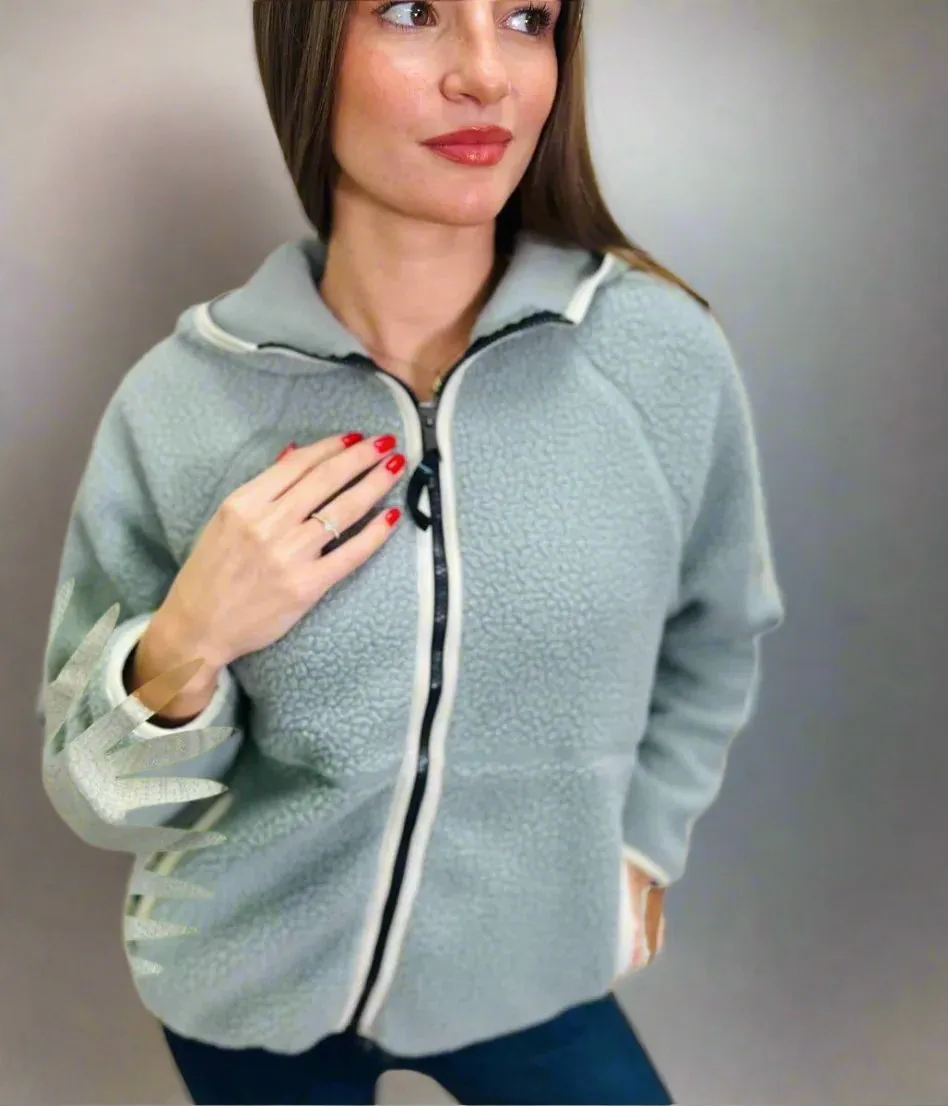 Duck Egg Hooded Sherpa Fleece Top