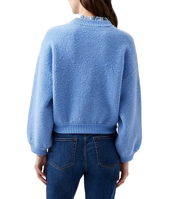 Dusted Blue Knit Bomber Jacket