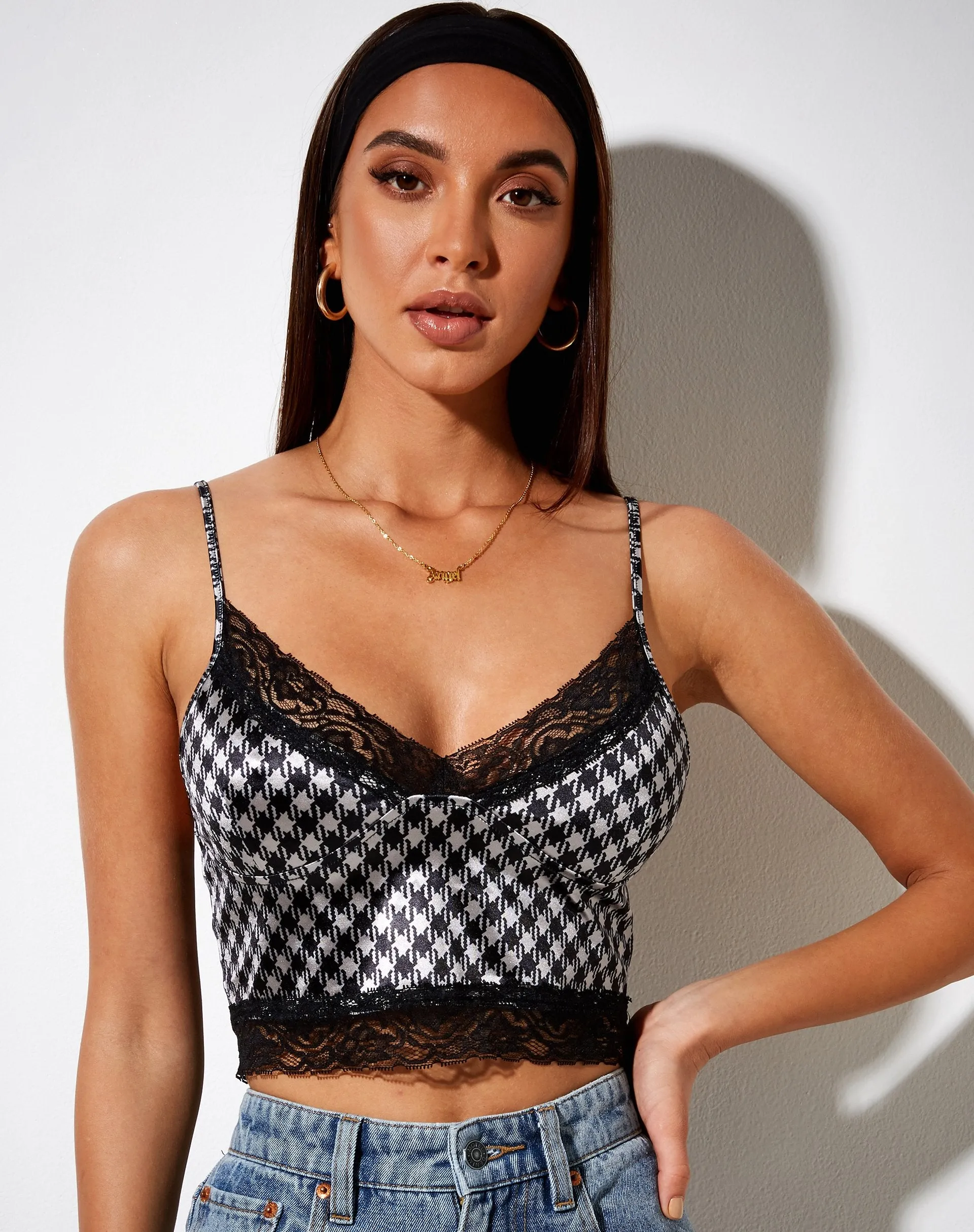 Dyrana Crop Top in Diagonal Dogtooth