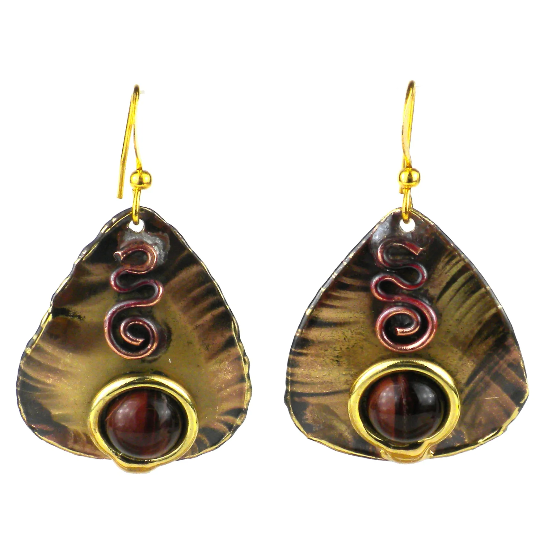 Earthy Red Tiger Eye Guitar Pick Brass Earrings Brass Images