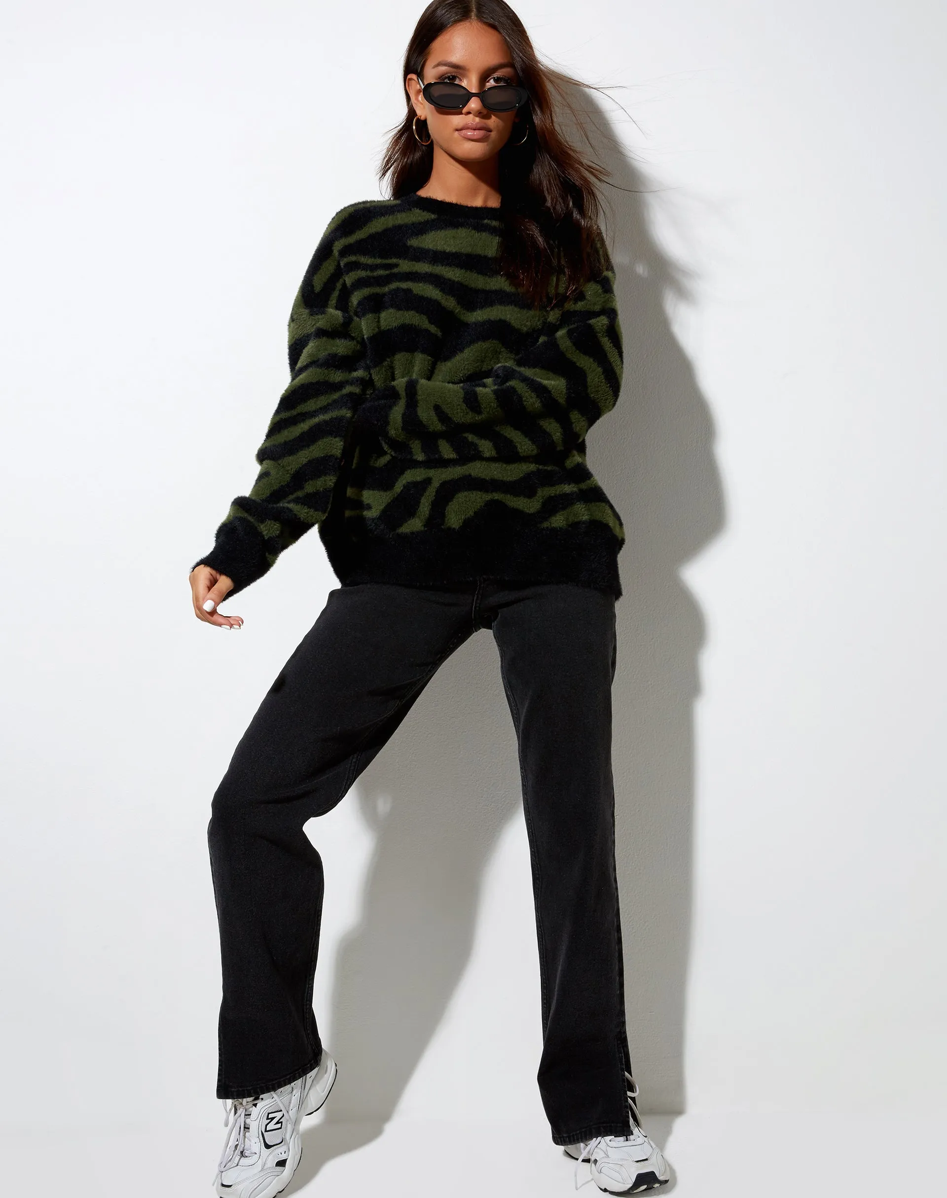 Eleni Jumper in Knit Zebra Olive and Black