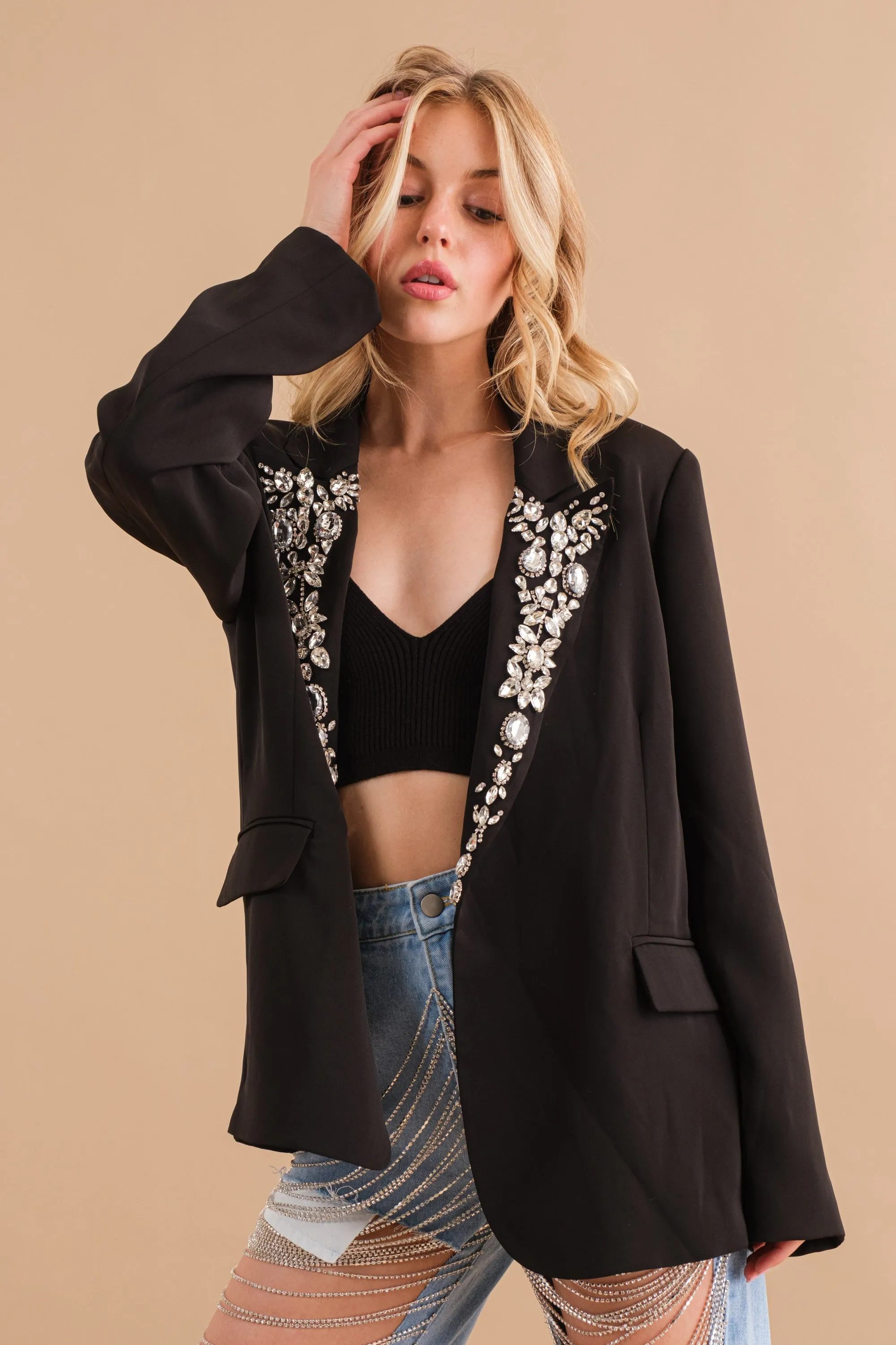 Embellished Jewel Boyfriend Blazer