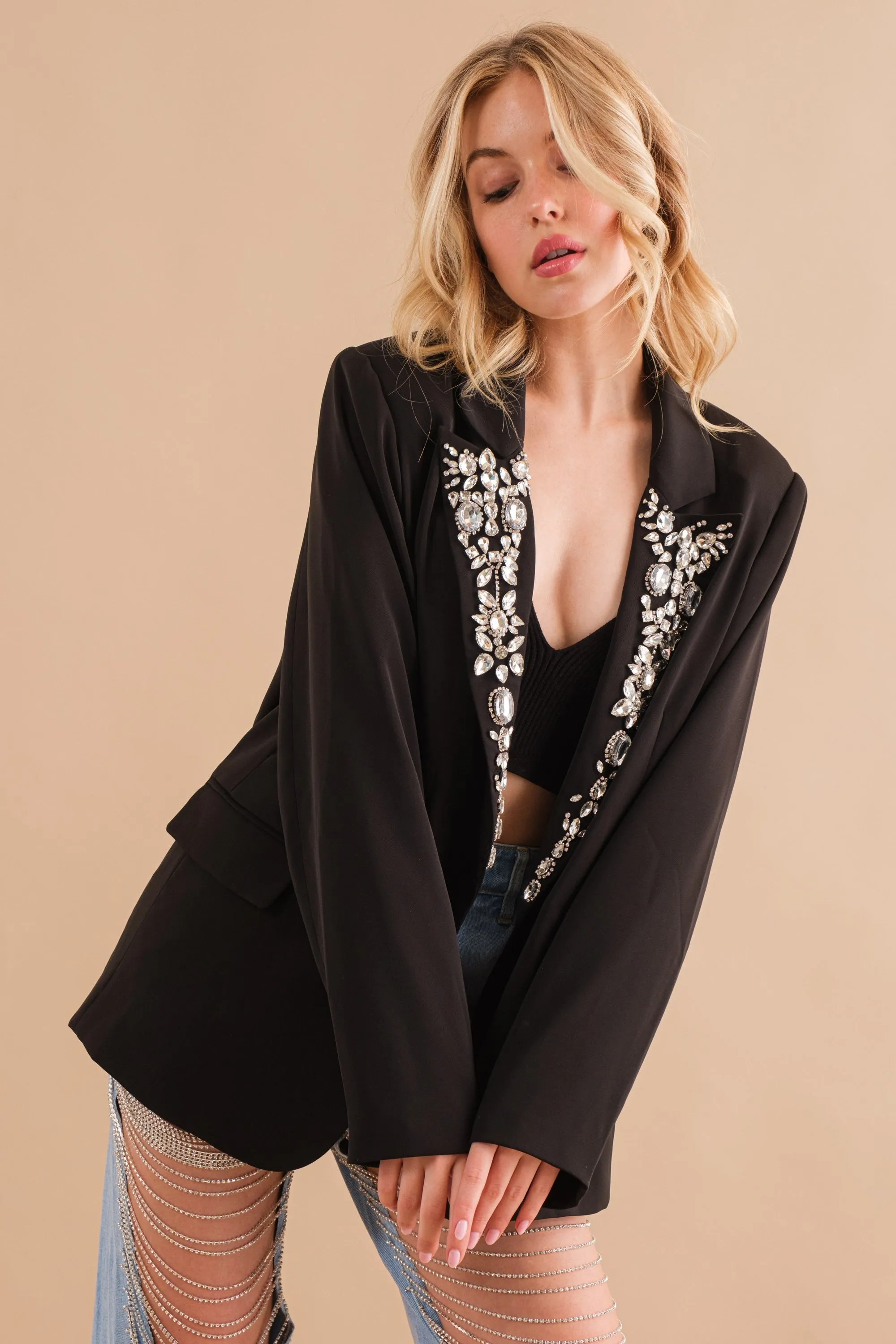 Embellished Jewel Boyfriend Blazer