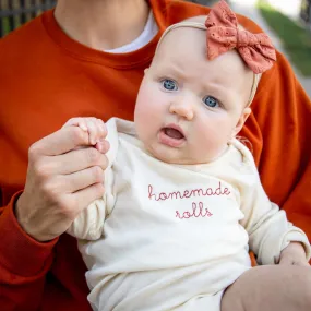 Embroidered Homemade Rolls Long Sleeve Baby Bodysuit