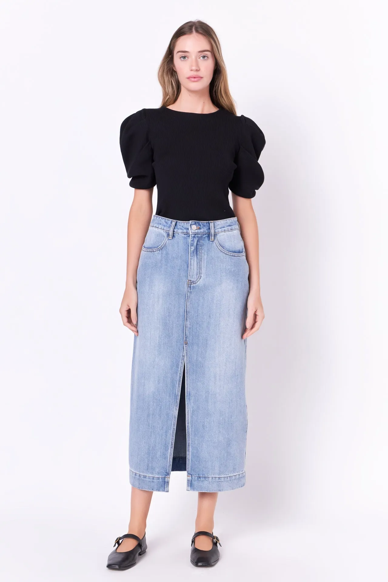 English Factory - High Waist Long Denim Skirt