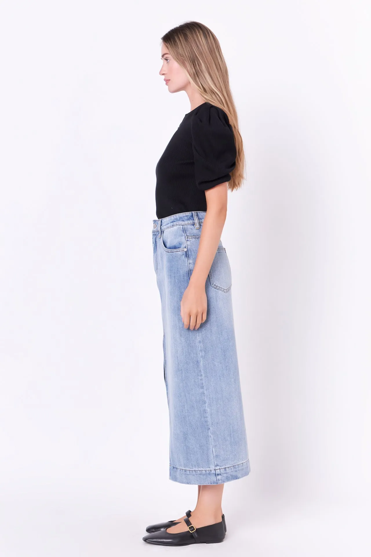 English Factory - High Waist Long Denim Skirt