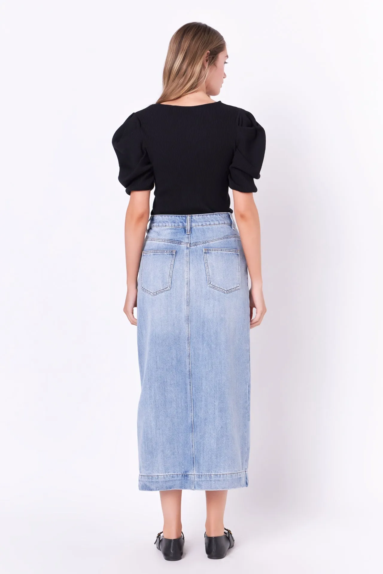 English Factory - High Waist Long Denim Skirt