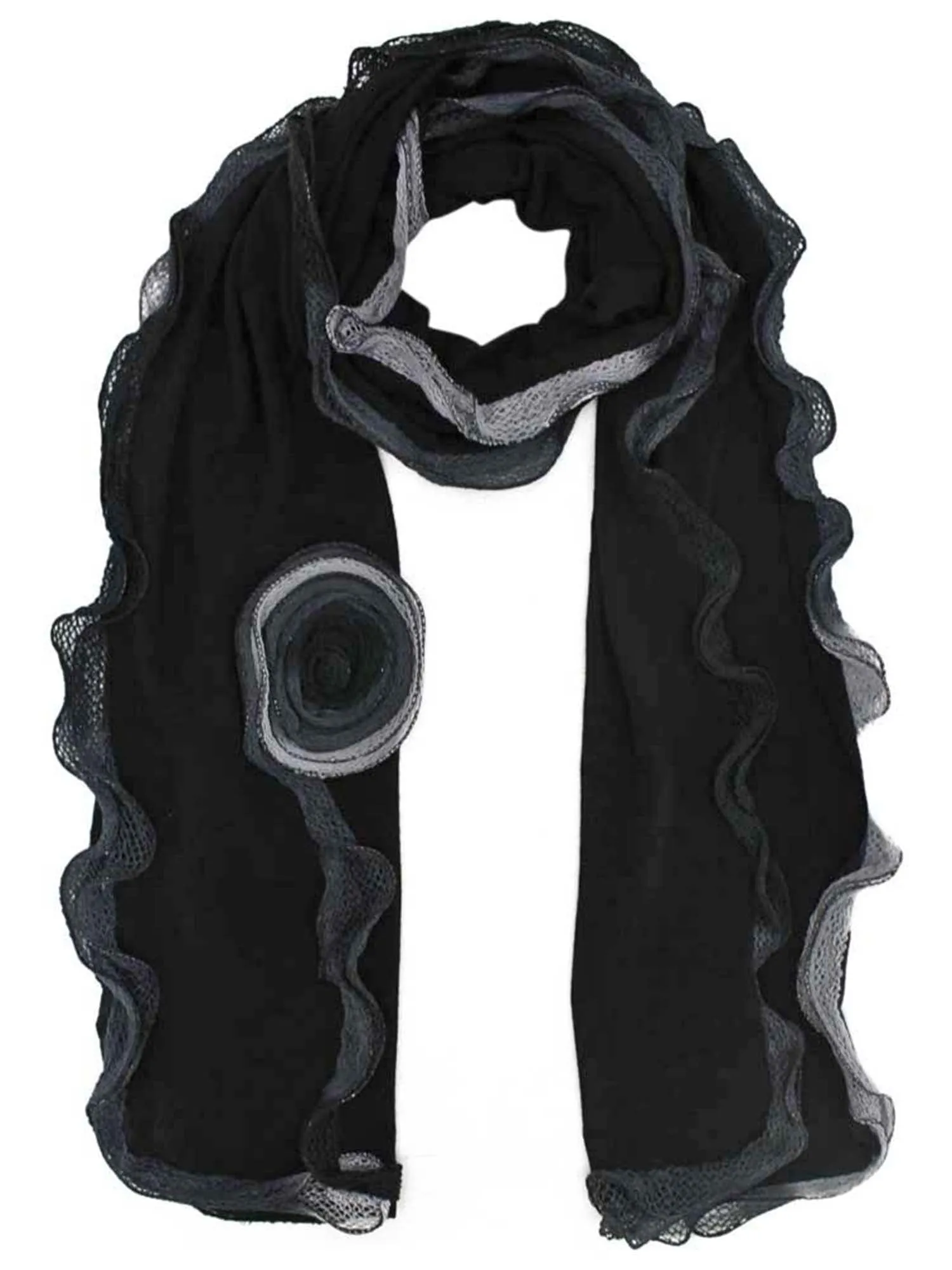 Feminine Scarf With Rosette Trim