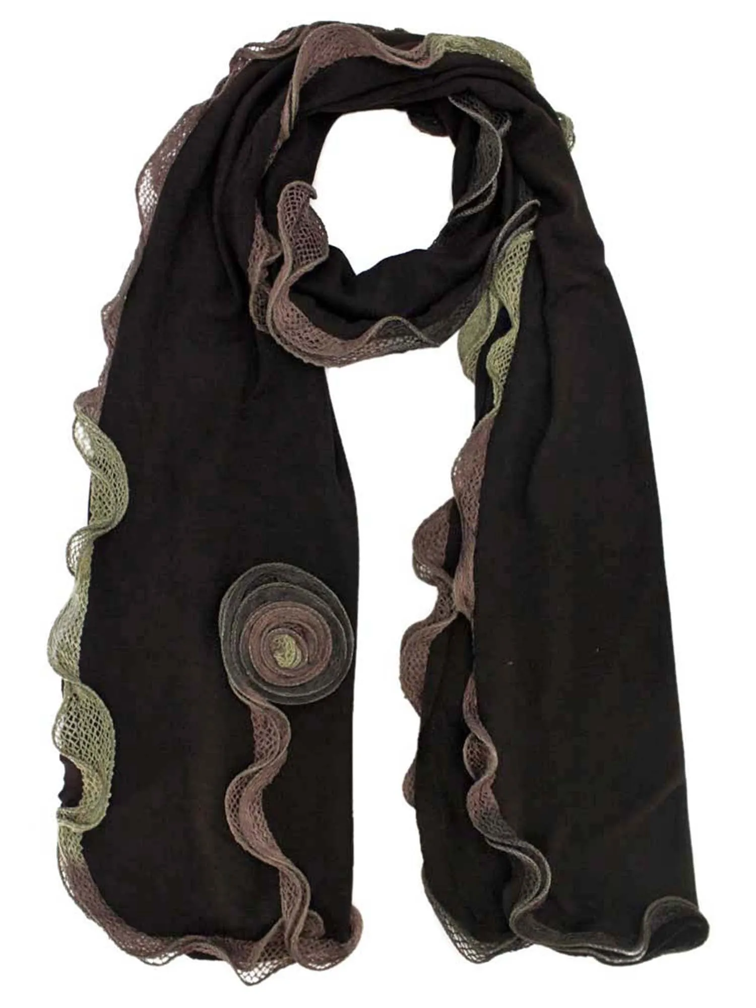 Feminine Scarf With Rosette Trim