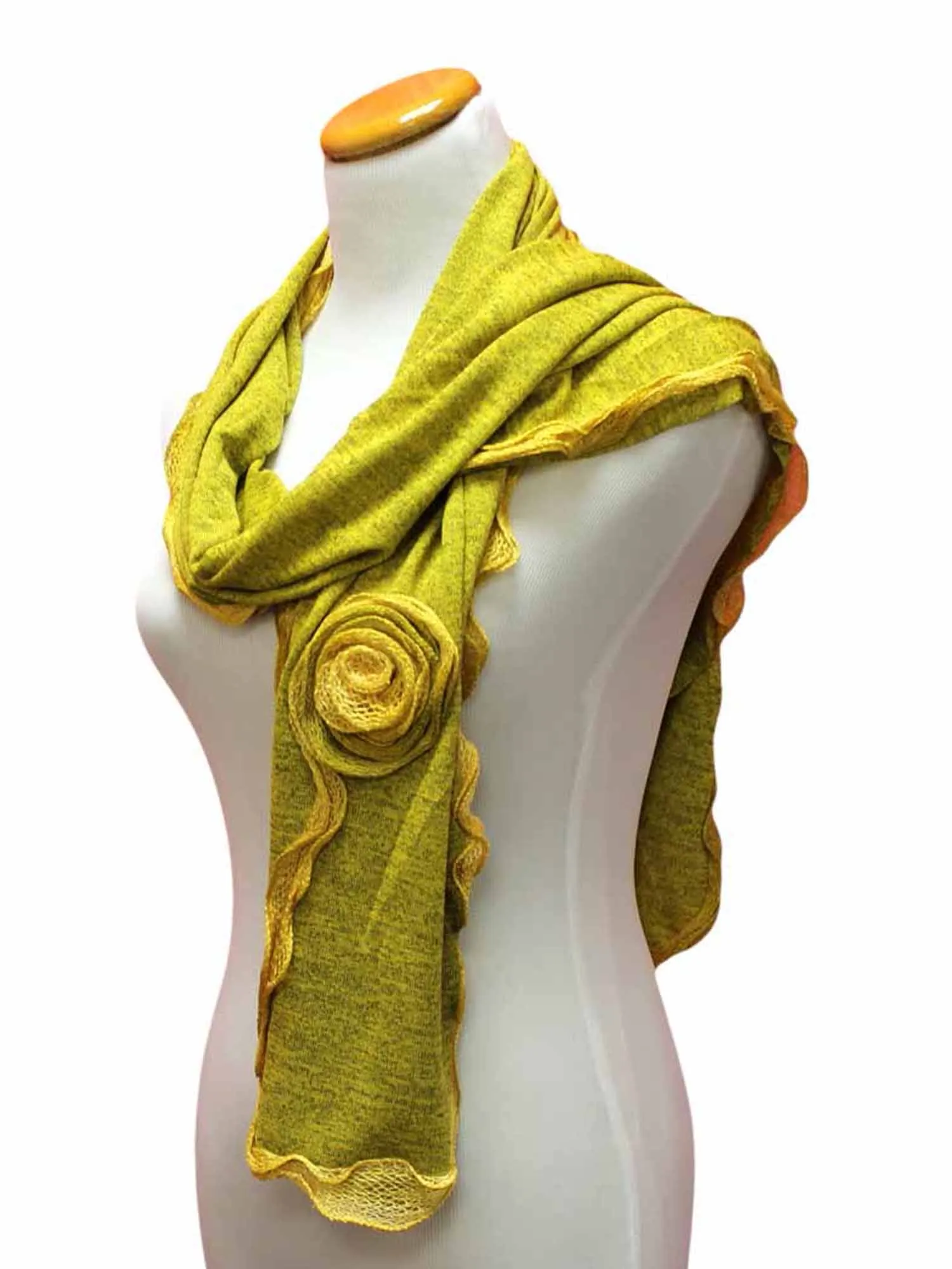 Feminine Scarf With Rosette Trim