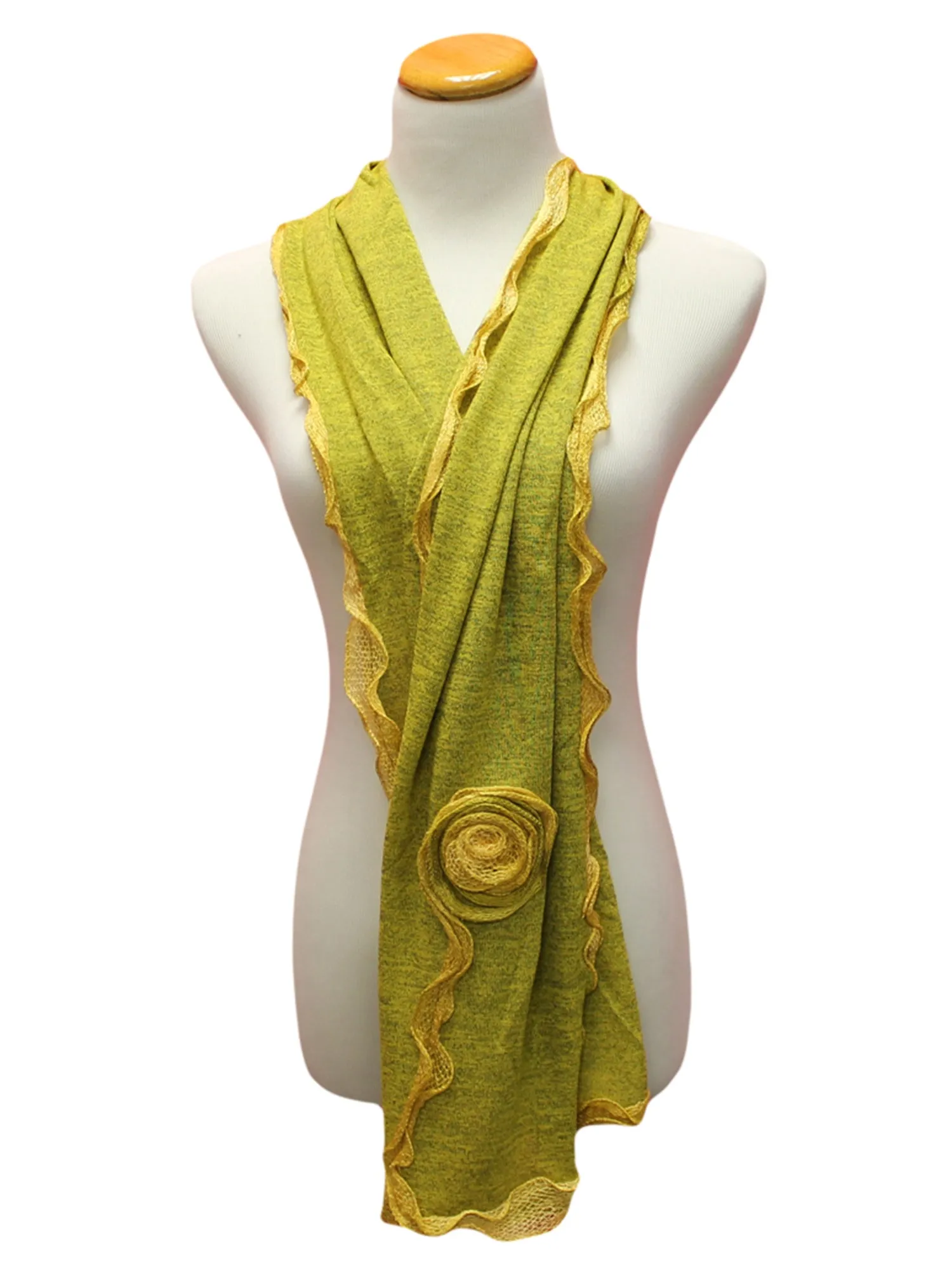 Feminine Scarf With Rosette Trim