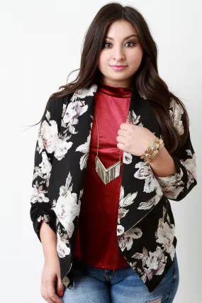 Floral Print Wide Draped Collar Blazer