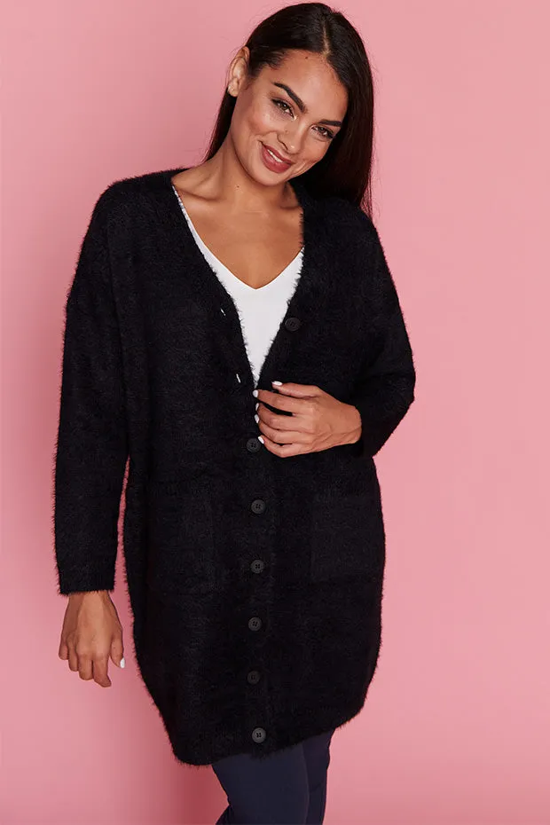 Fuzzy Black Long Cardi