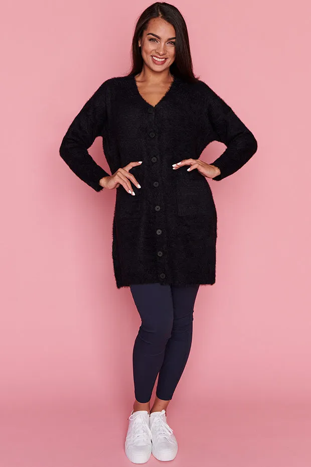 Fuzzy Black Long Cardi