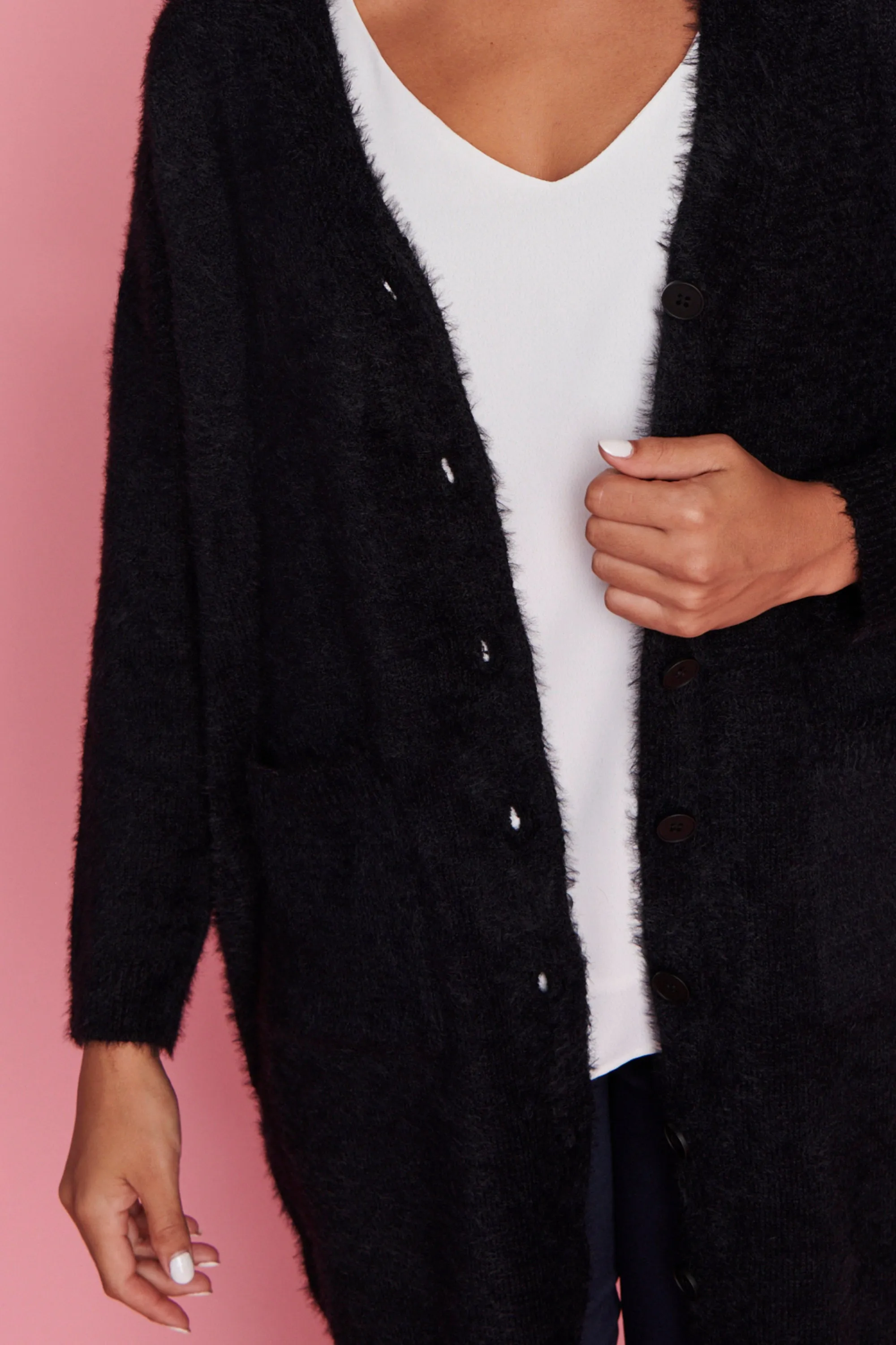 Fuzzy Black Long Cardi