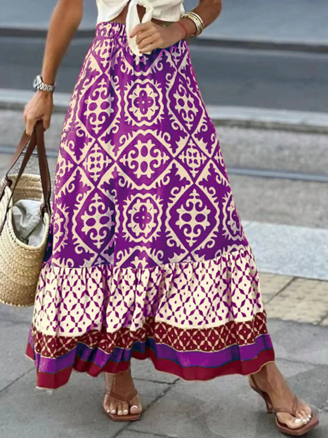 Geometric Elastic Waist Skirt