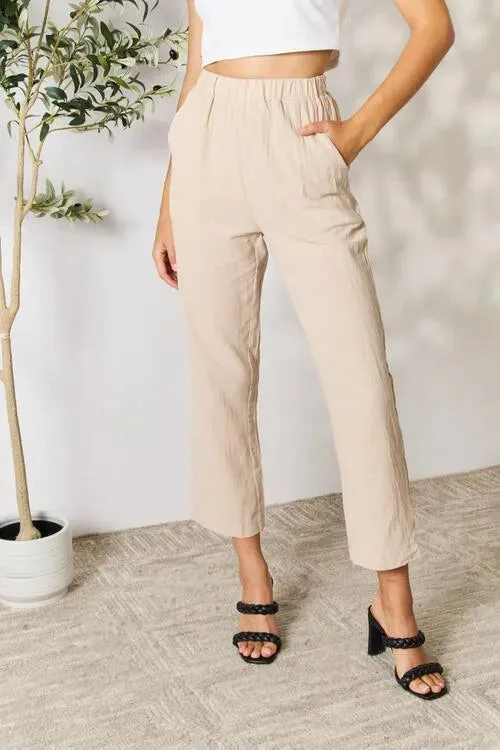 Get Comfy: Khaki Pull-On Pants with Pockets for Women