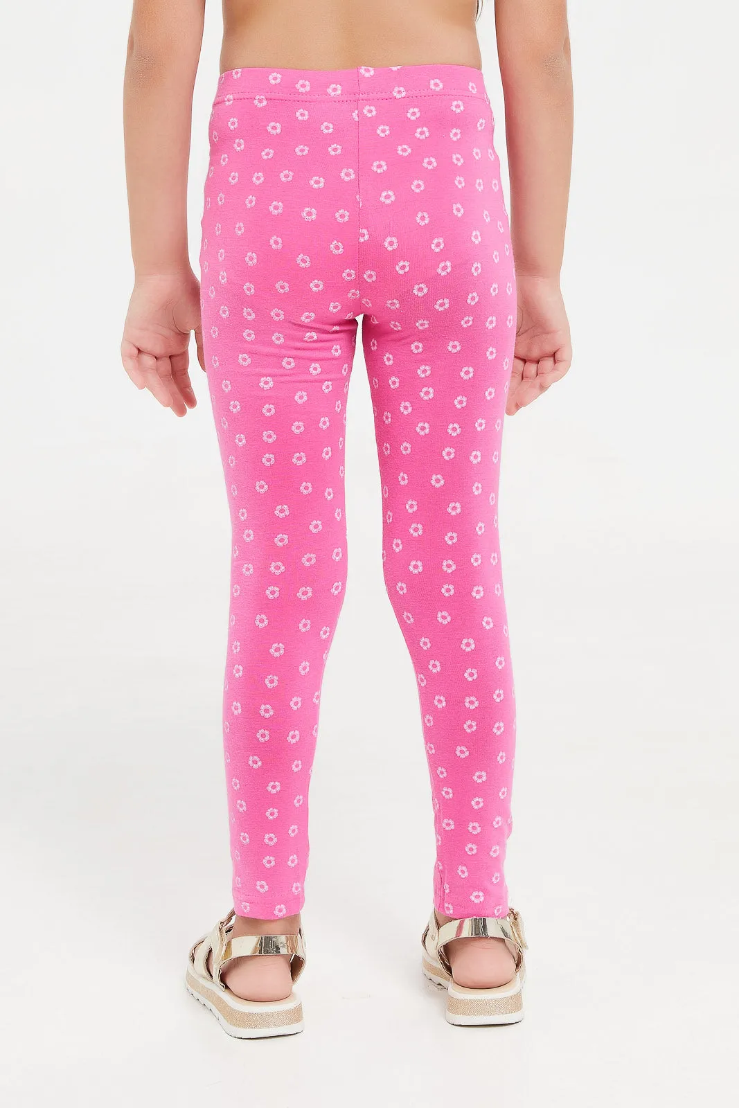 Girls Fuchsia Printed Leggings