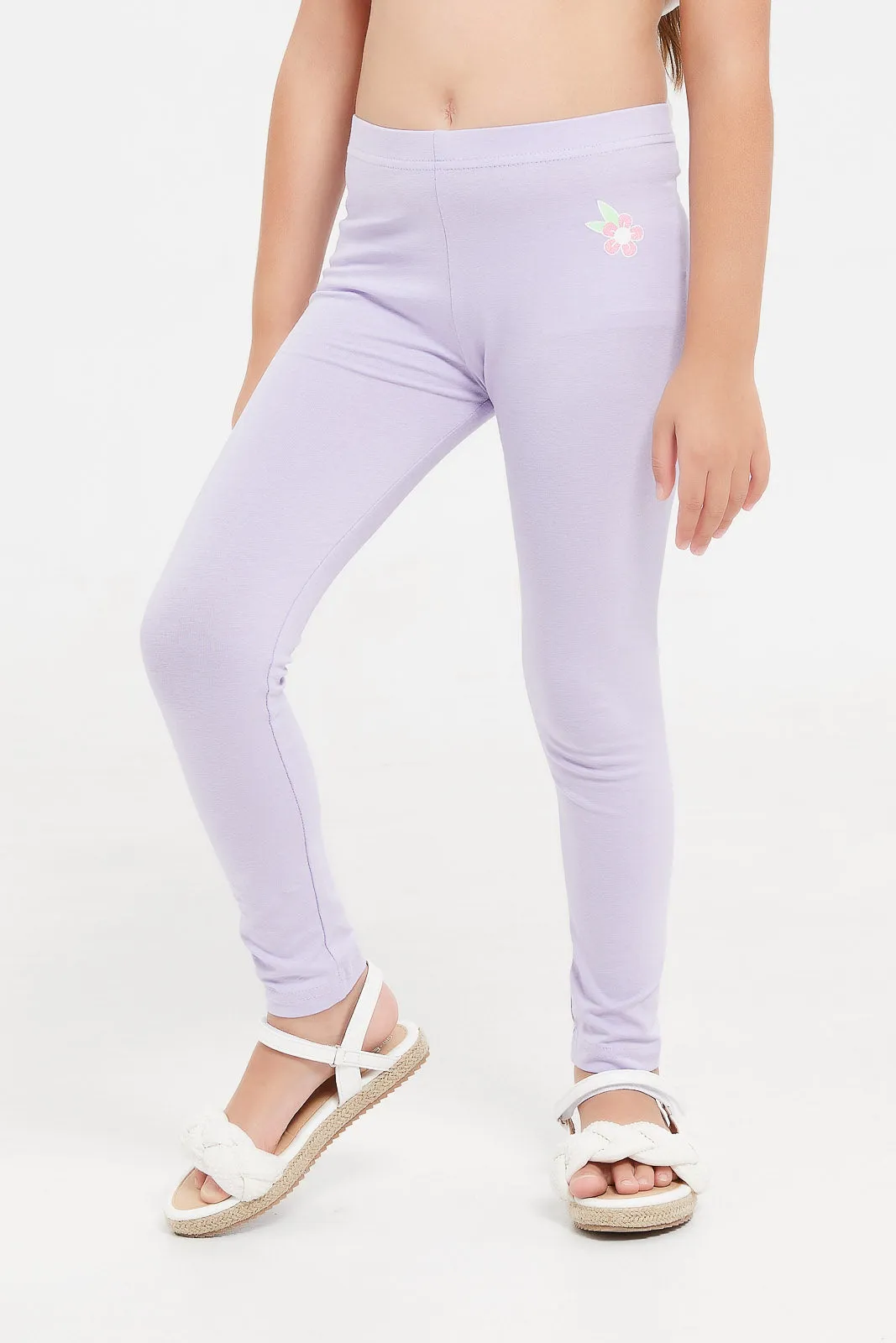 Girls Lilac Embellished Leggings