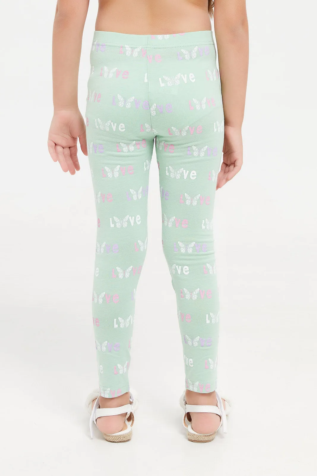 Girls Mint Printed Laggings