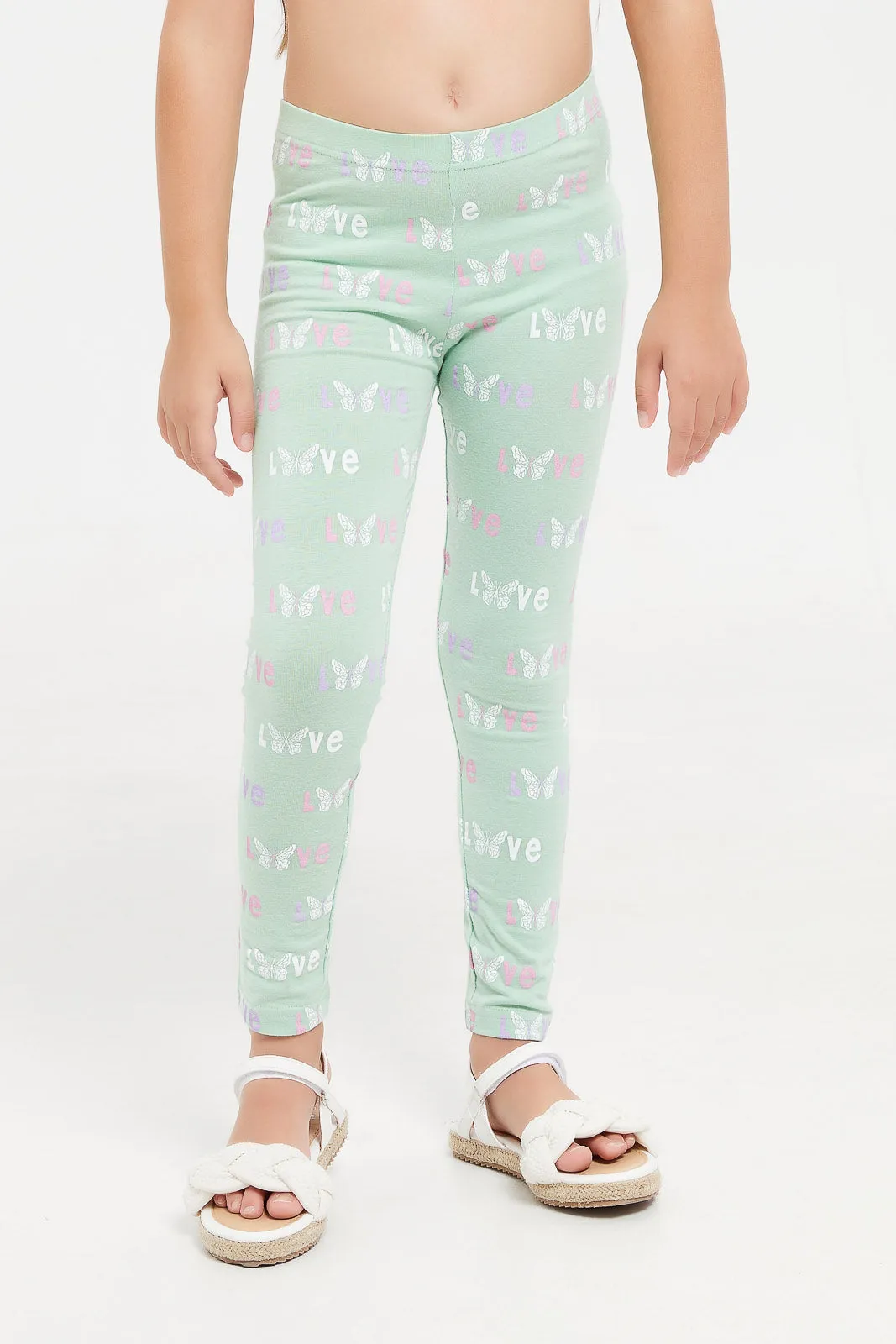 Girls Mint Printed Laggings