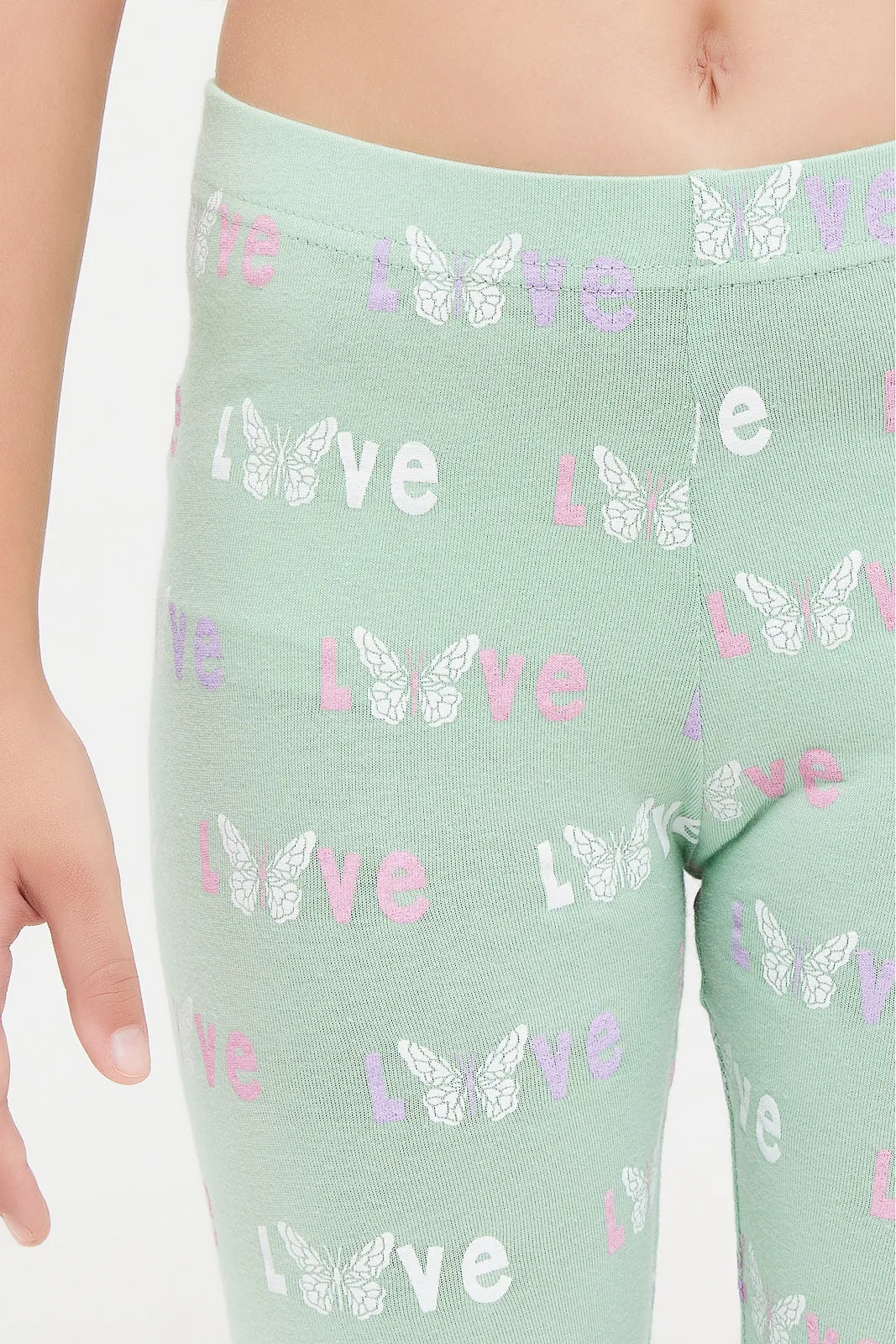 Girls Mint Printed Laggings