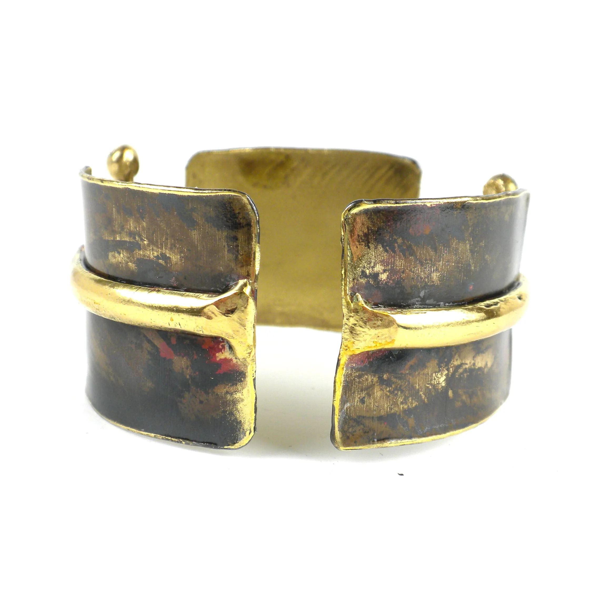 Gold Tiger Eye Ball and Jack Brass Cuff Brass Images