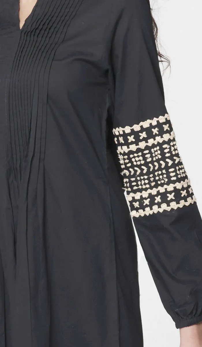 Hadiza Embroidered Cotton Modest Tunic - Black