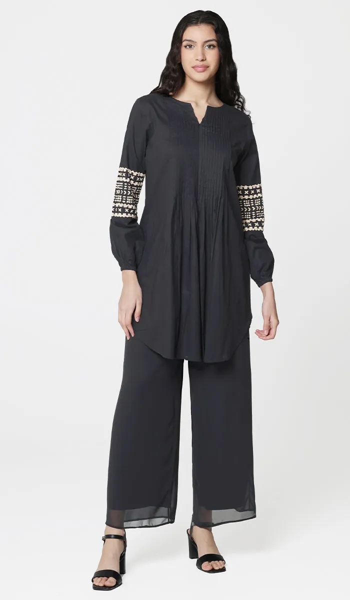 Hadiza Embroidered Cotton Modest Tunic - Black