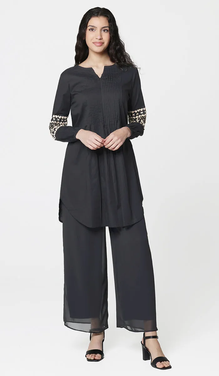 Hadiza Embroidered Cotton Modest Tunic - Black