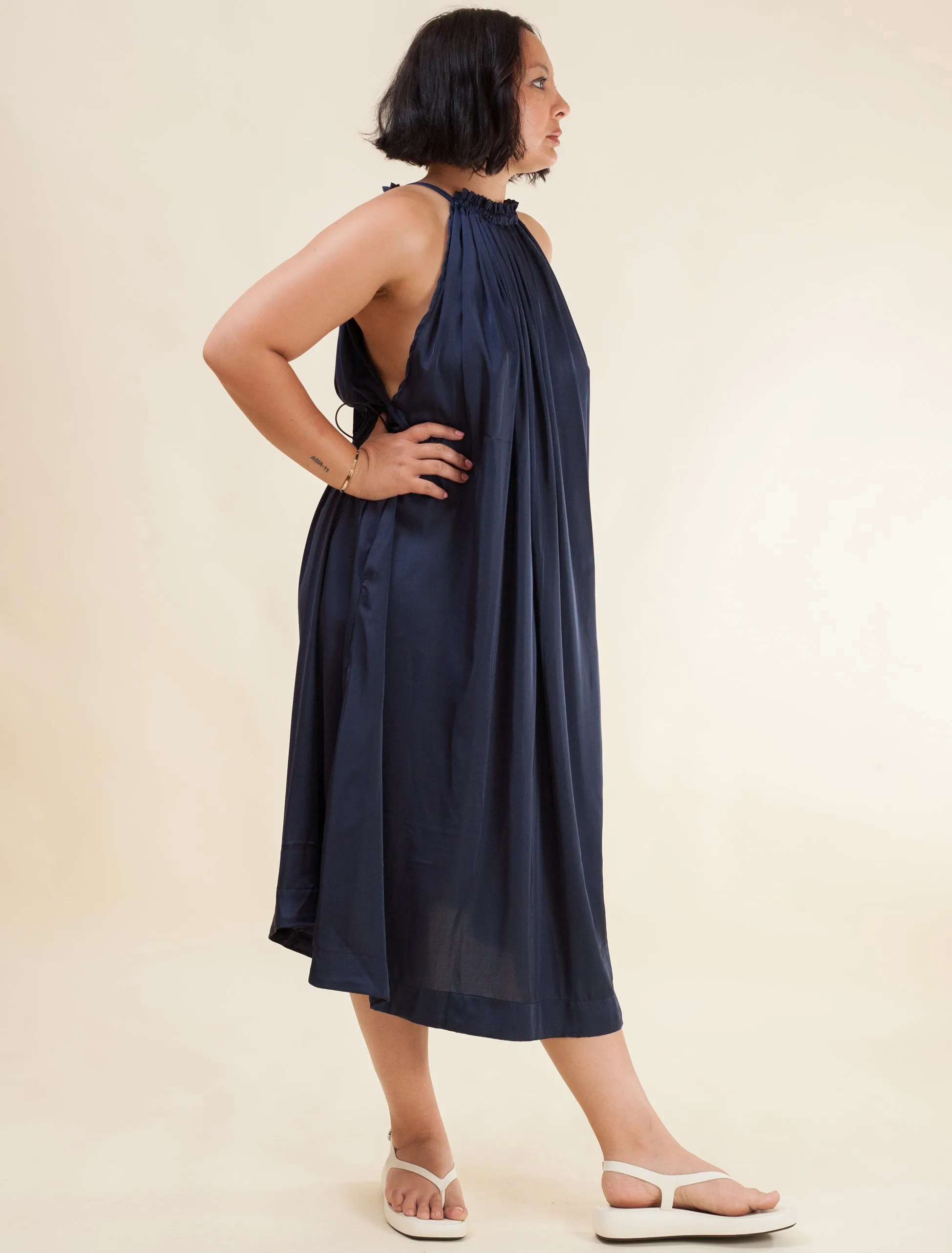 Halter Dress Satin (Navy)