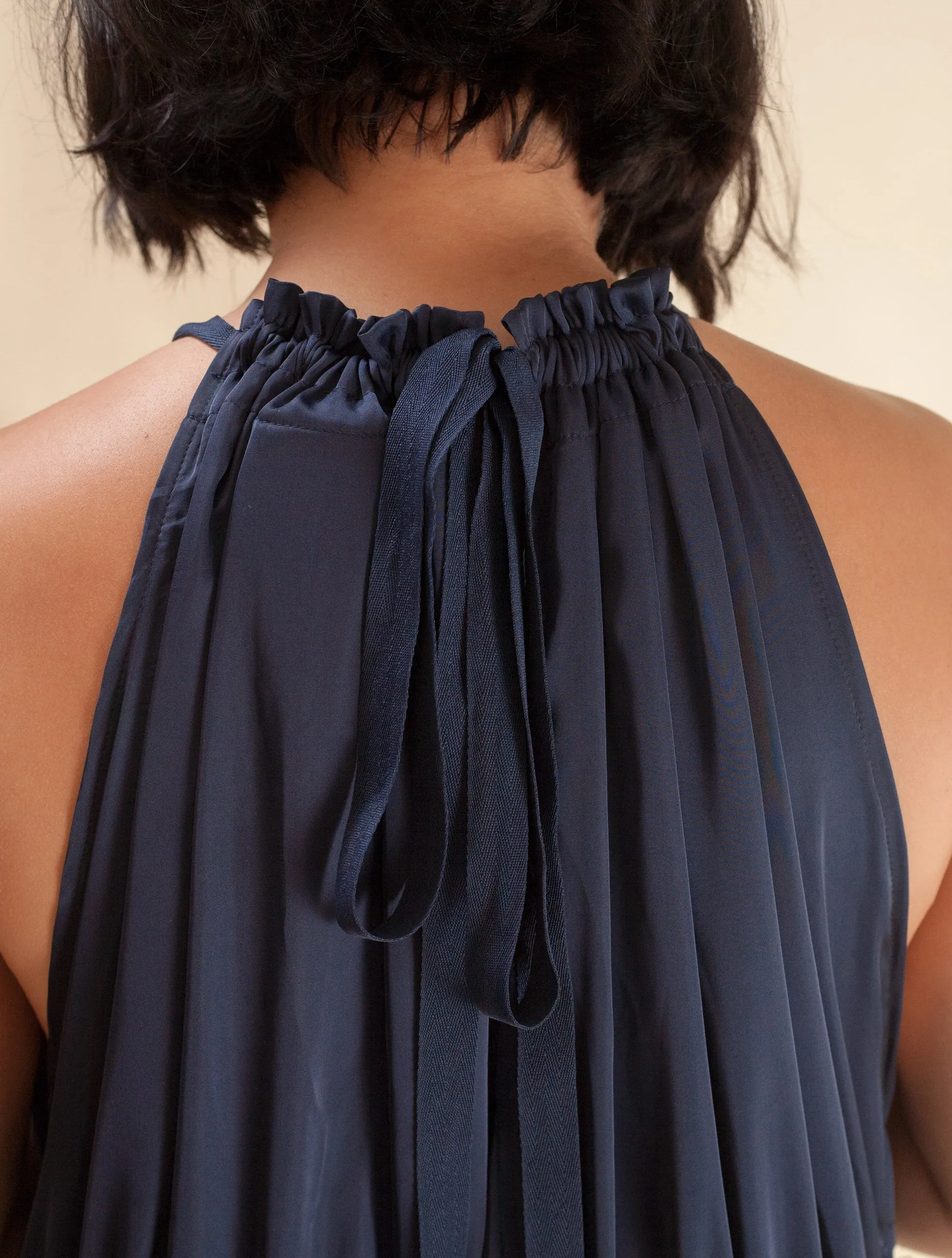 Halter Dress Satin (Navy)