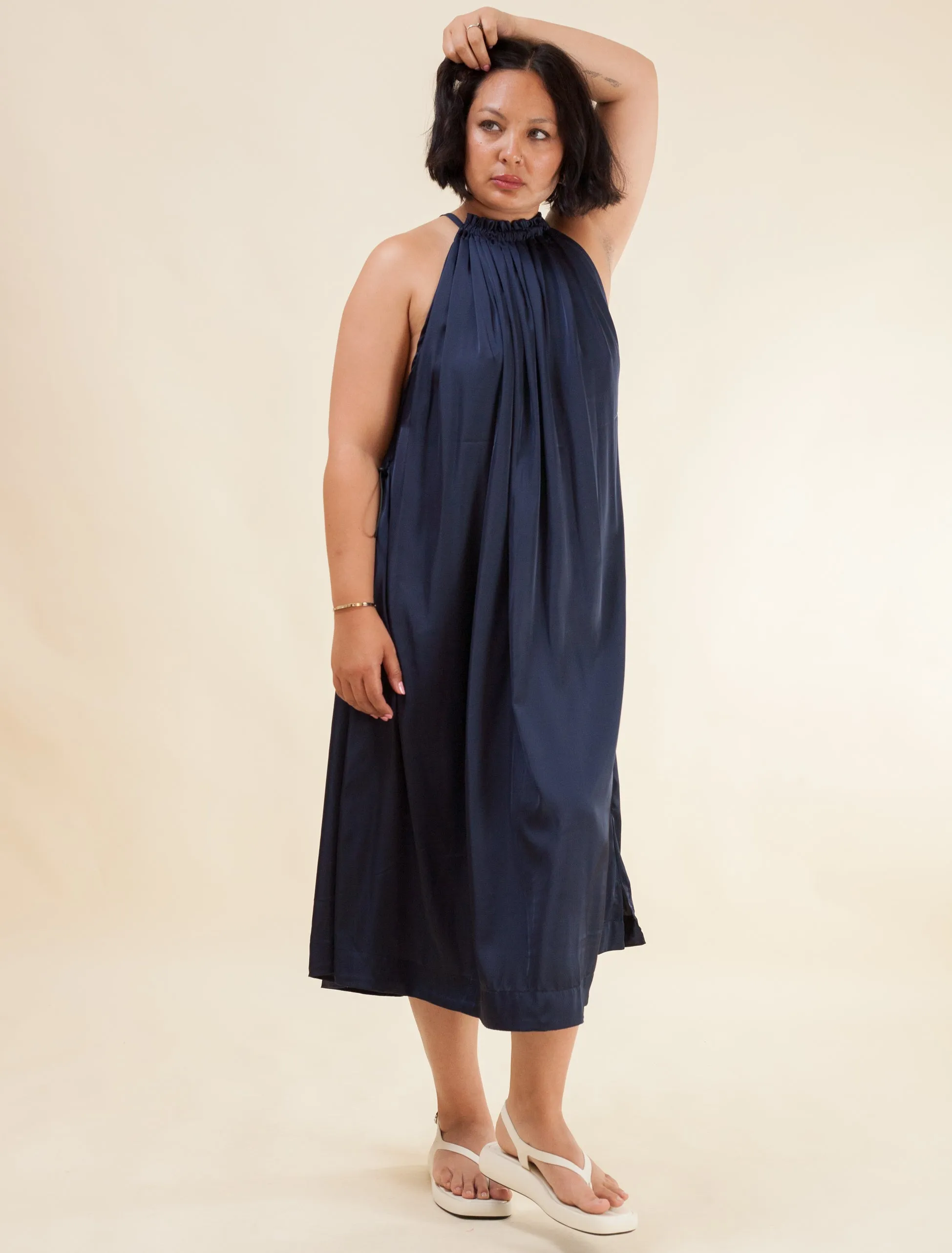 Halter Dress Satin (Navy)