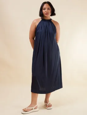 Halter Dress Satin (Navy)