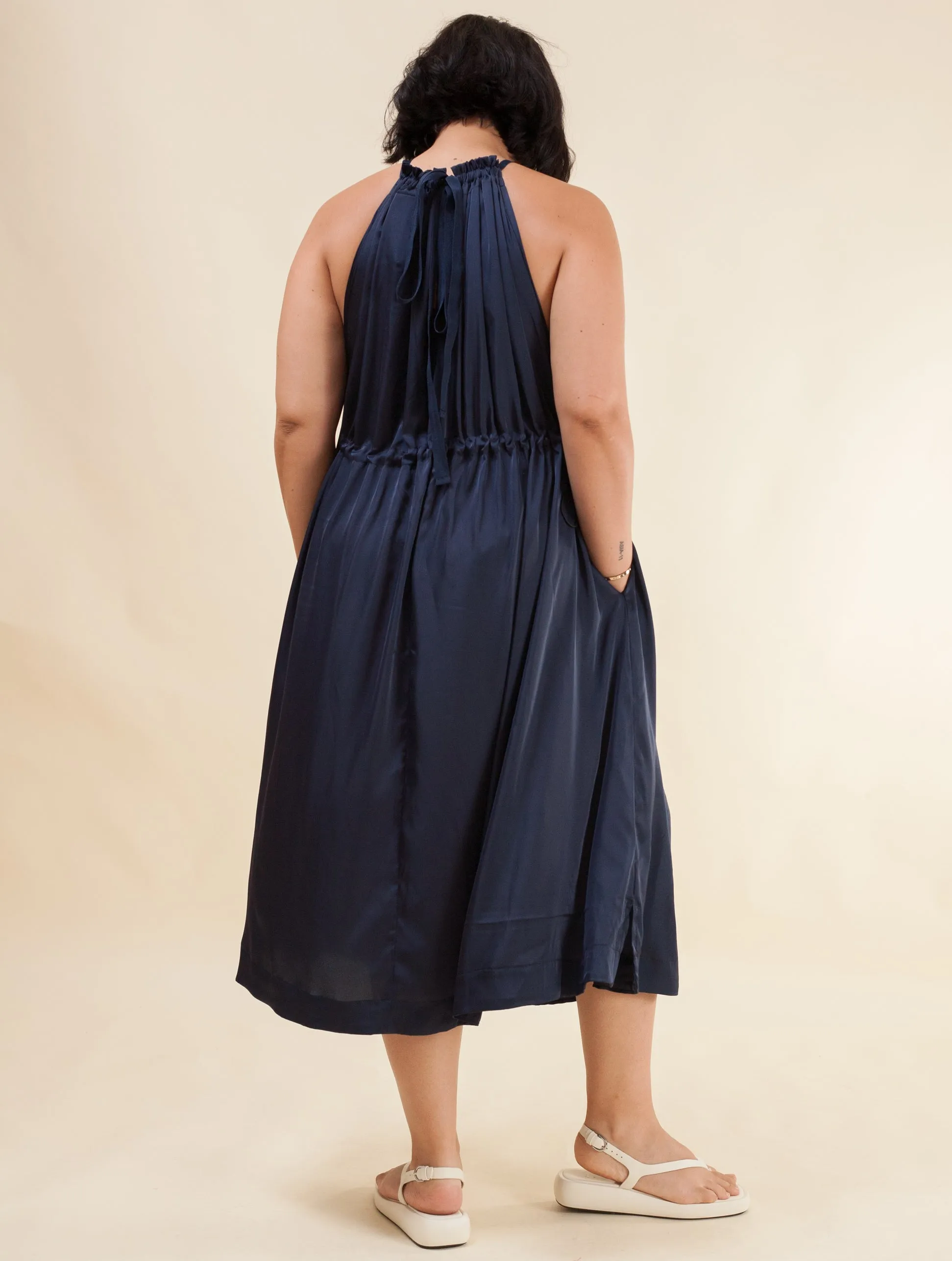 Halter Dress Satin (Navy)