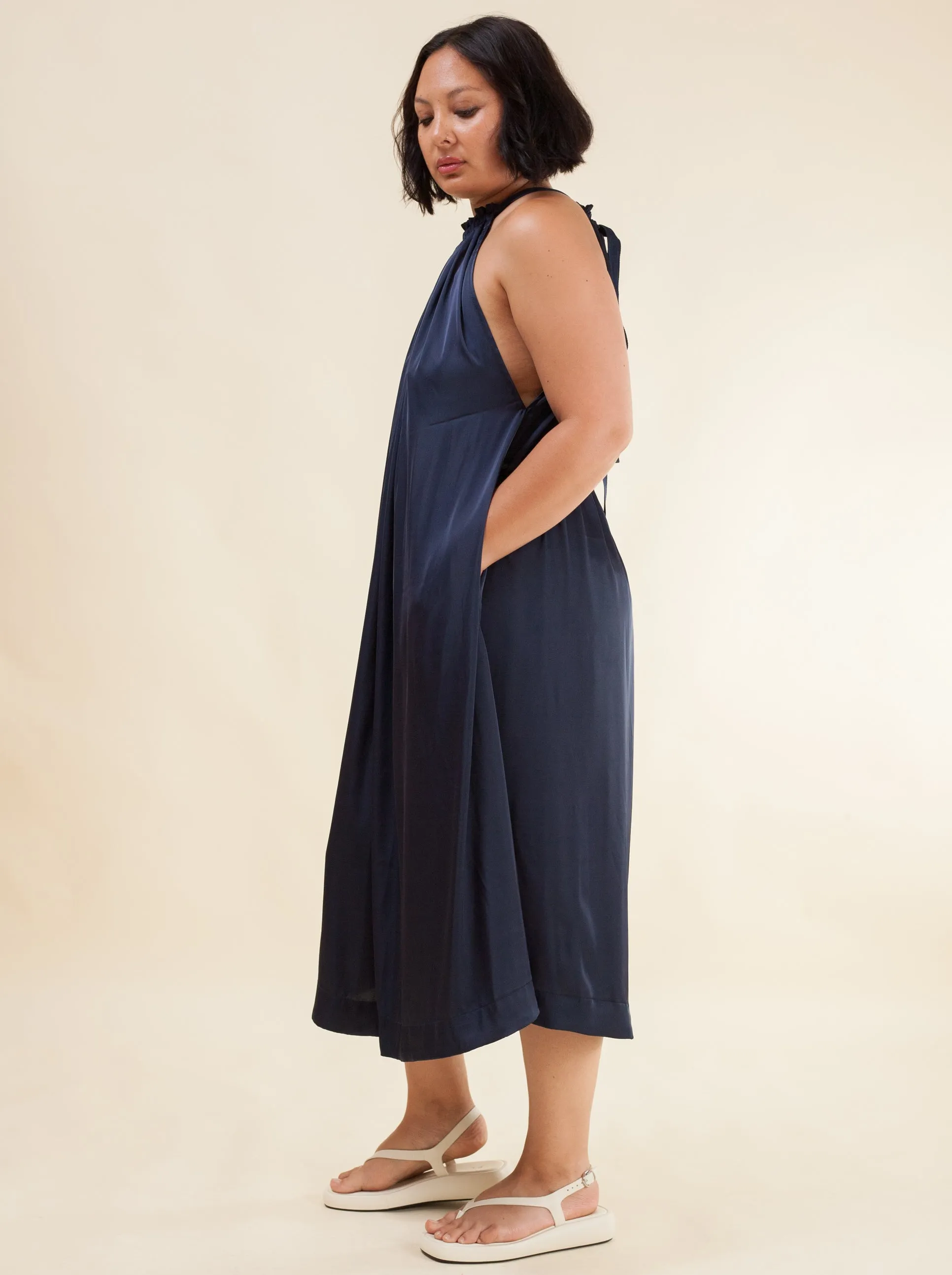 Halter Dress Satin (Navy)