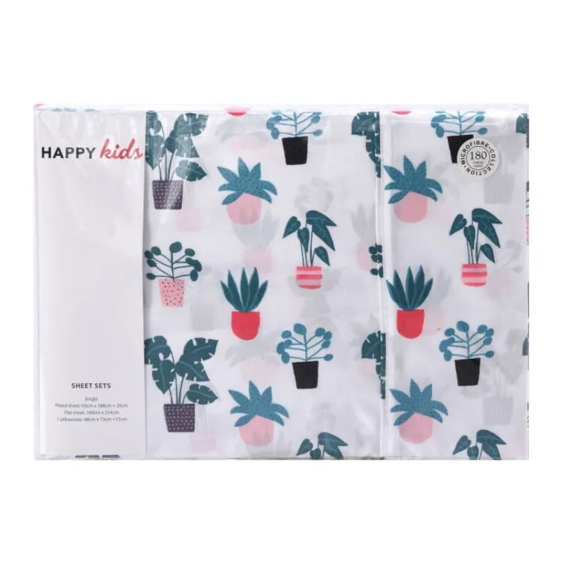 Happy Kids Plant Printed Microfibre Sheet Set