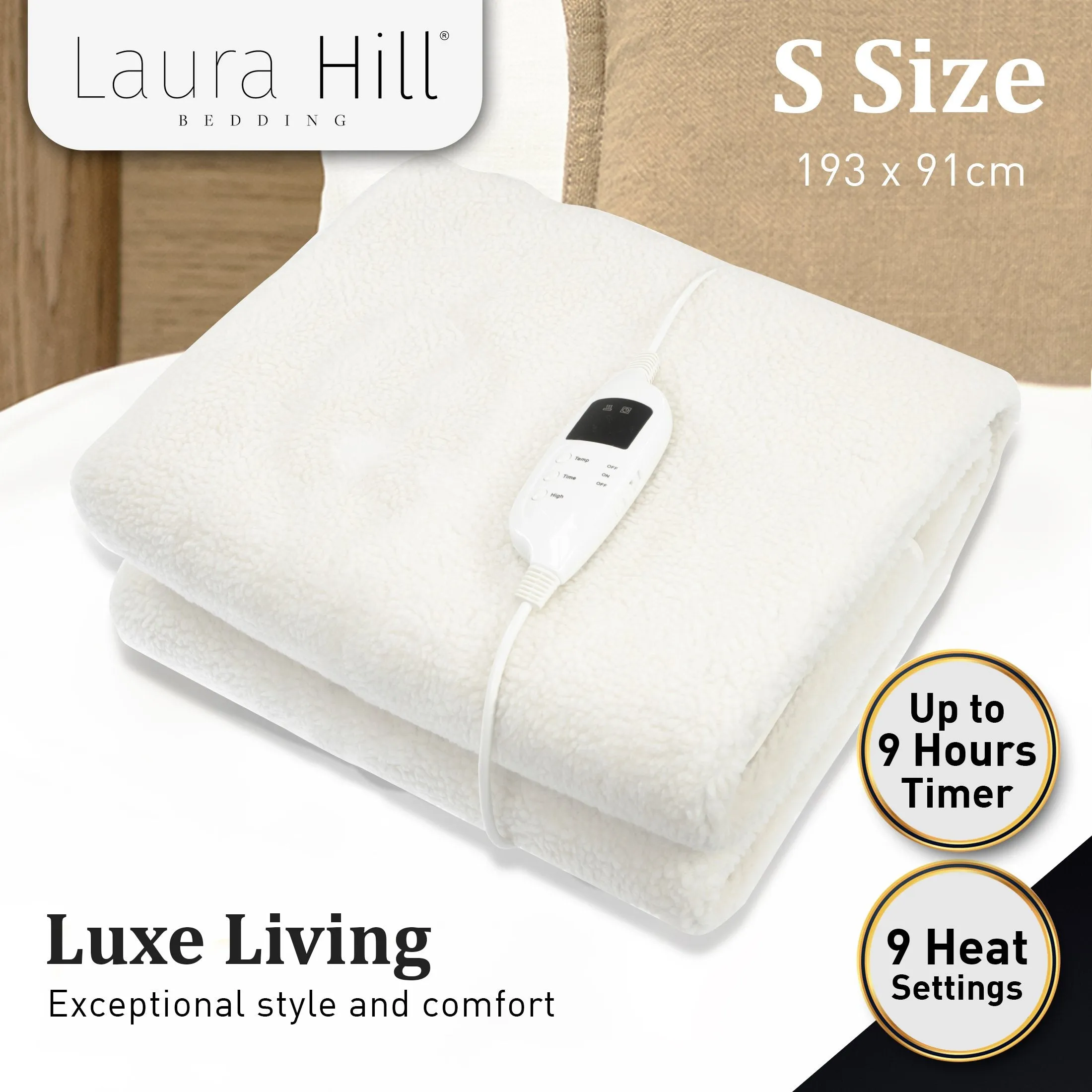 Heated Electric Fleece Blanket with 9 Levels & Timer, Laura Hill