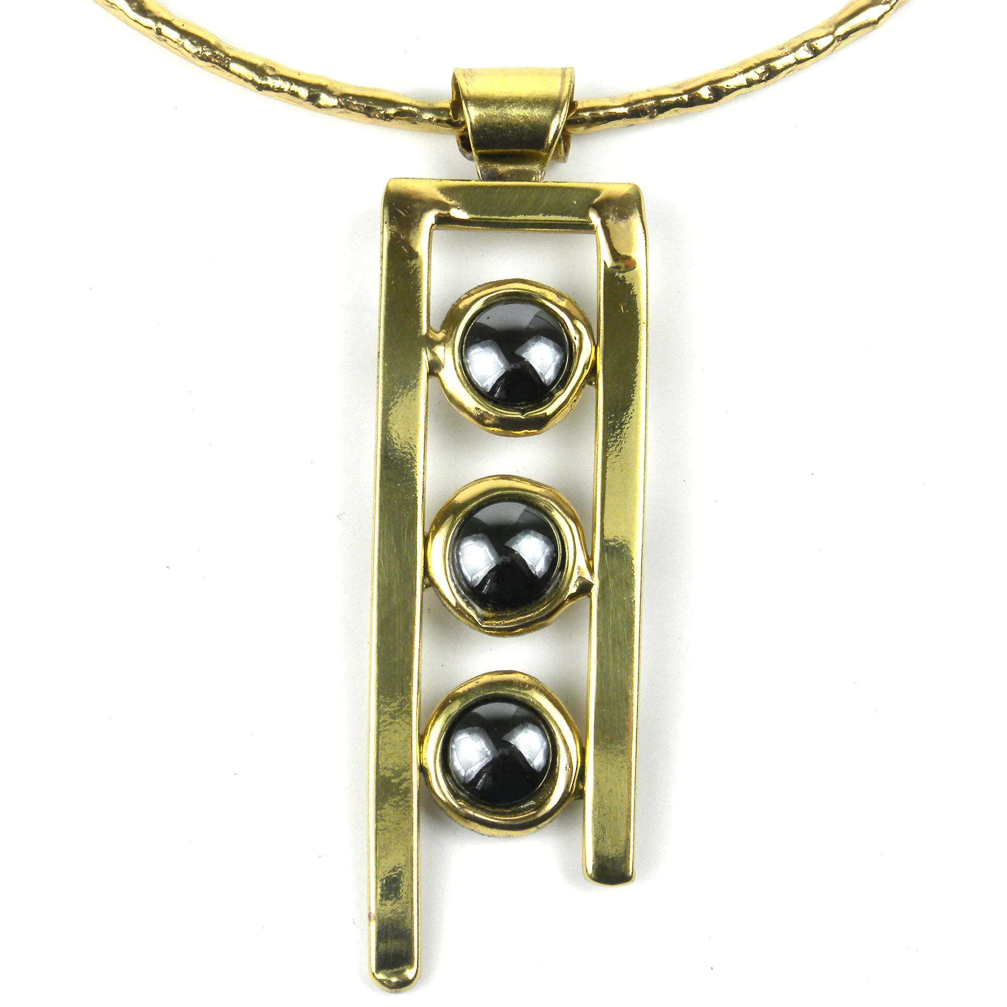 Hematite 3-stone Ladder Pendant Necklace Brass Images