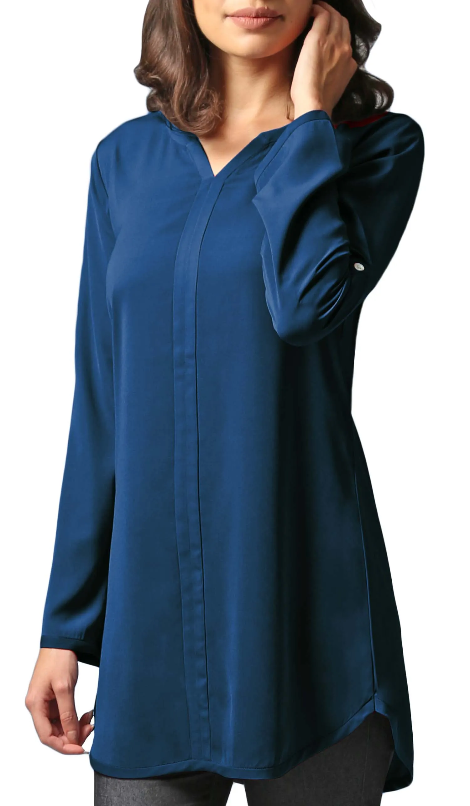 Hena Long Modest Everyday Tunic - Marina Blue