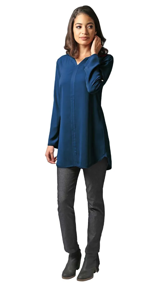 Hena Long Modest Everyday Tunic - Marina Blue