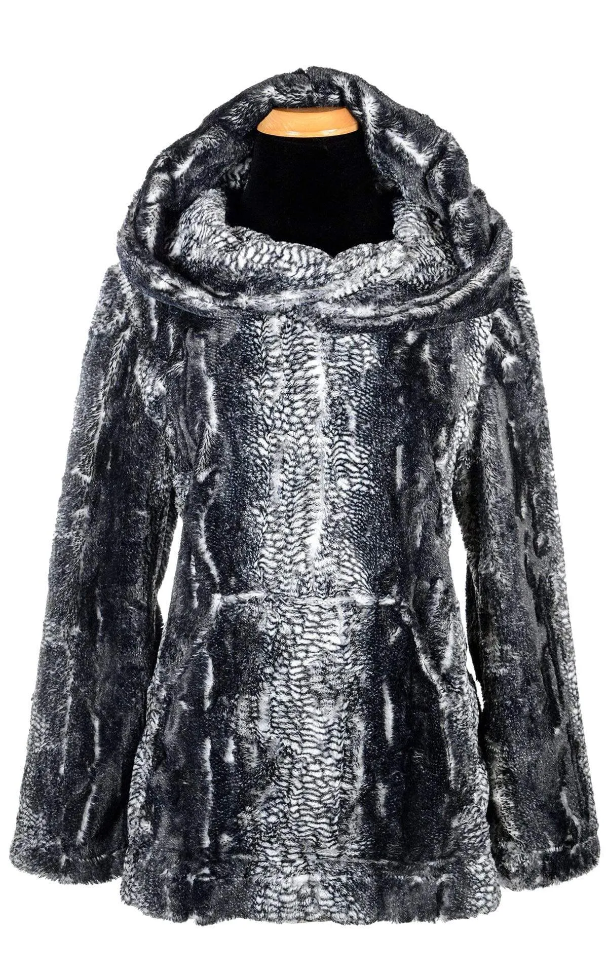 Hooded Lounger - Luxury Faux Fur in Black Mamba